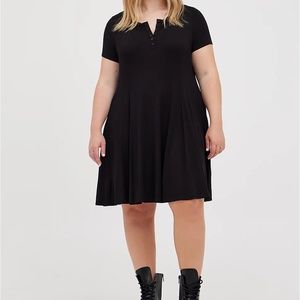 Torrid Henley Fit & Flare Dress - Super Soft Black - 2x - NWT